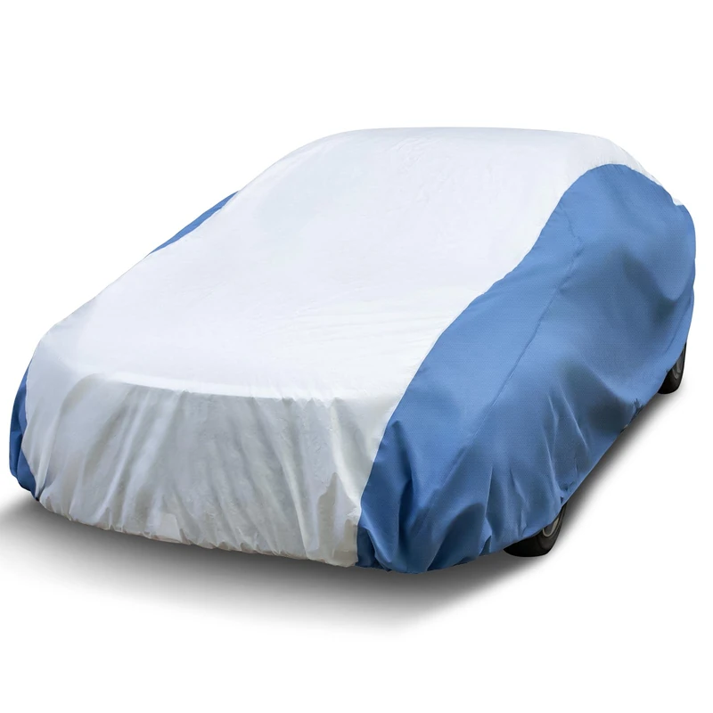 Season Guard Hyvek Car Cover for Automobiles, All Weather Waterproof Outdoor Full Covers, Breathable and UV Protection, Universal Fit for Sedan up to 185", White/Blue