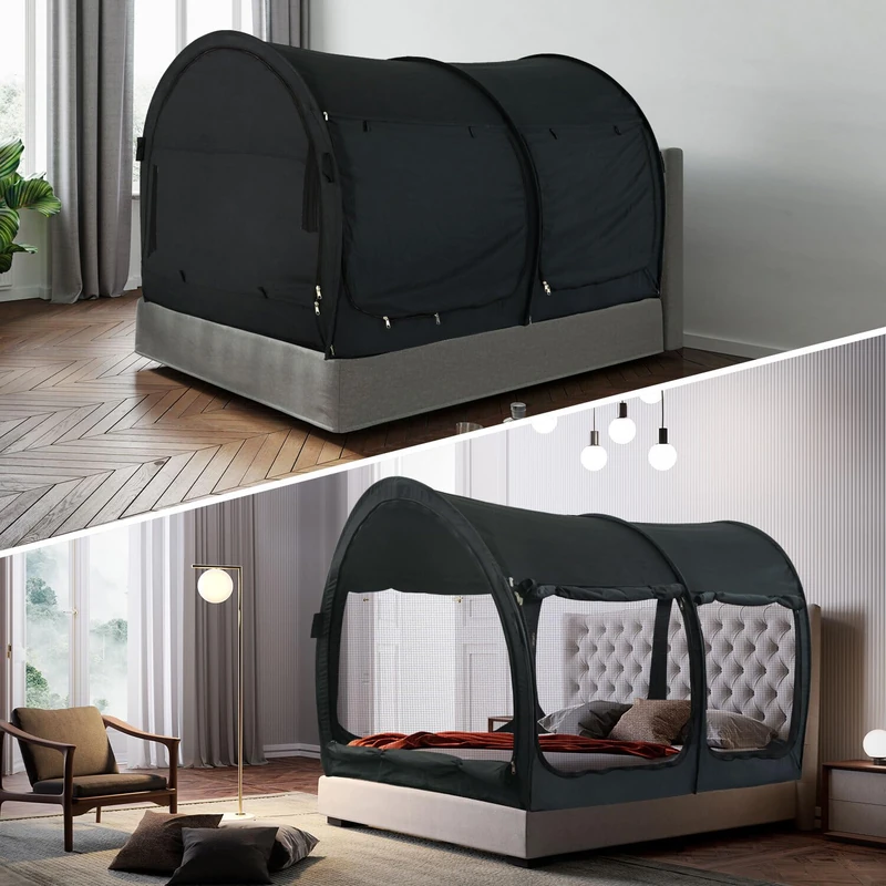 LEEDOR Bed Canopy, Bed Tent, Dream Tent, Privacy Space, Sleeping Tents Inside Pop Up Portable Frame, Mosquito Net Curtains Breathable Reduce Light and Air Ventilation 2-in-1 New Version Fully