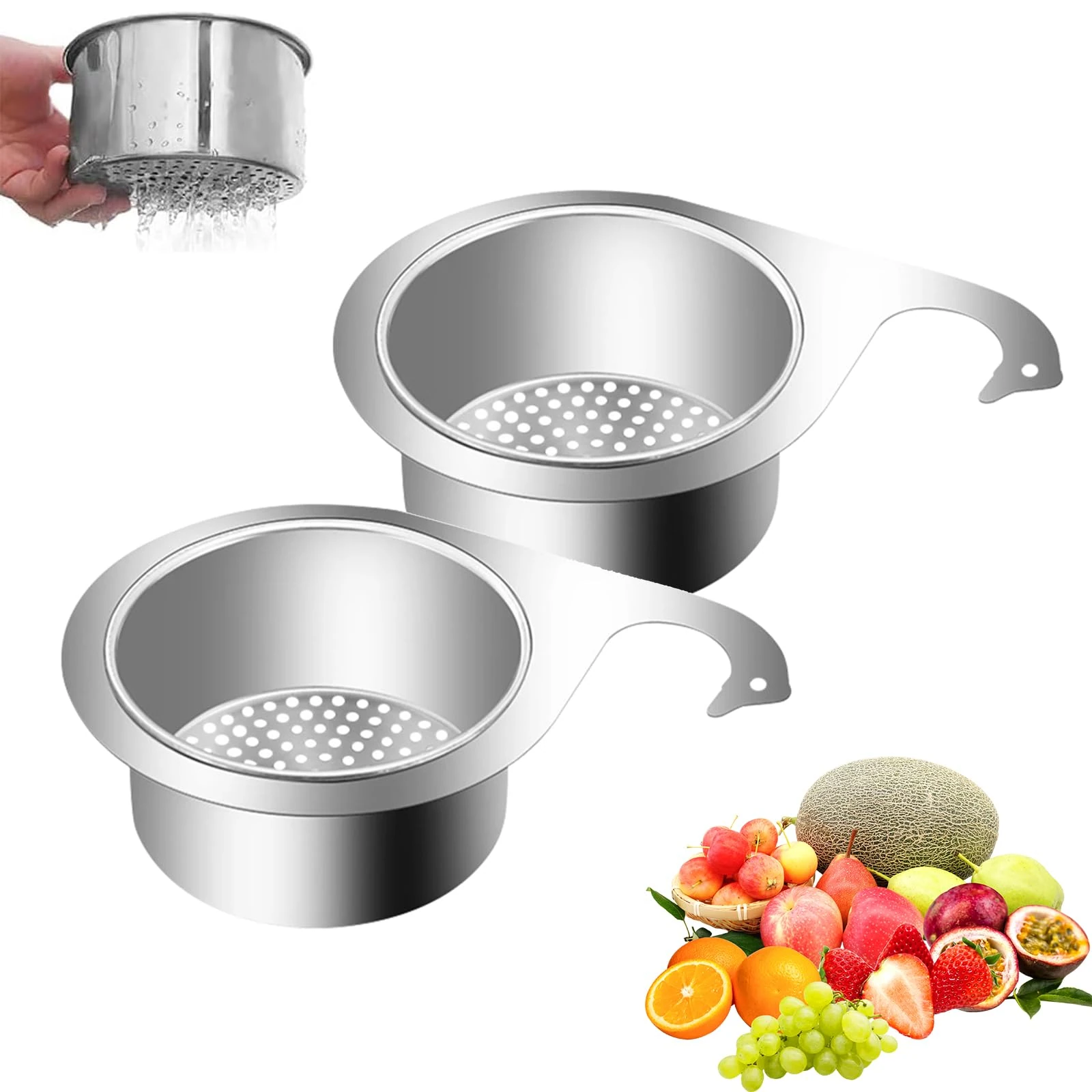 2 Pieces Sink Drain Strainer Kitchen Sink Strainer Basket Side Drain Sink New Stainless Steel Swan Drain Basket for Kitchen Sink for Home Kitchens Kitchens Restaurants Cafes