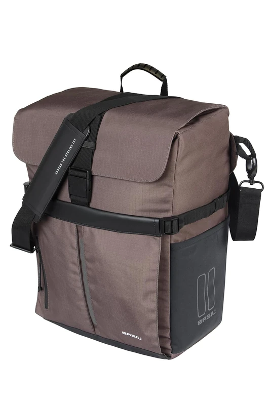 Basil Move MIK Hooks Shoulder Bag, 15 L, Brown, Water-Repellent, Recycled Polyester, Perfect for Everyday and Leisure, Compatible with All Pannier Racks