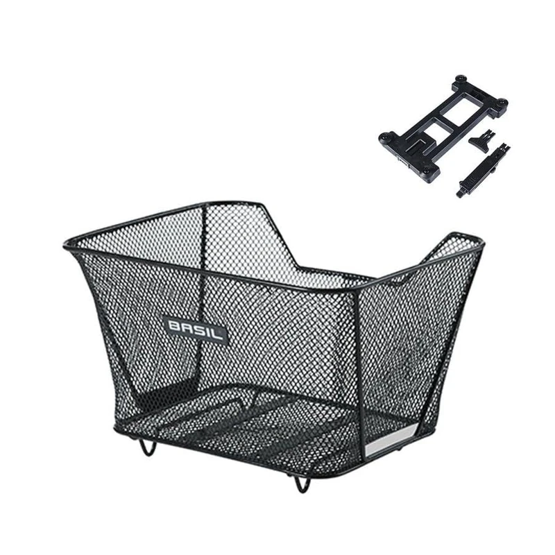 Basil Lesto MIK Bicycle Basket Black - Lockable MIK System with Adapter Plate, Weatherproof & Robust, Ideal for Shopping and Daily Use