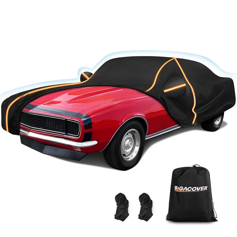 Car Cover for Chevy Camaro 1967-1981, Waterproof 210D Oxford Cloth and Cotton Cover Outdoor Full Car Covers with Zipper Windproof Heavy Duty All Weather with Wind, Sun, UV and Dust Protectio