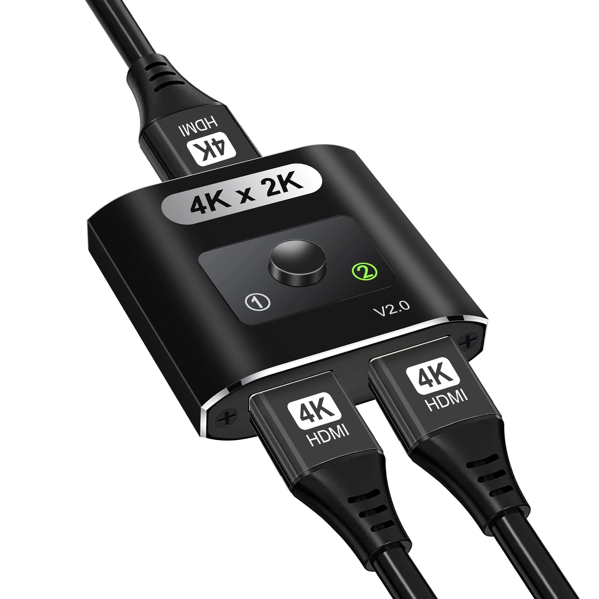 HDMI Switch 4K@60Hz, Bi-directional Switcher 2 in 1 Out / 1 In 2 Out, Aluminum Design, HDMI Splitter Supports 3D, 1080P, Compatible with TV Box, Laptop, PS3/4/5, DVD (Cable Not Included) - Black