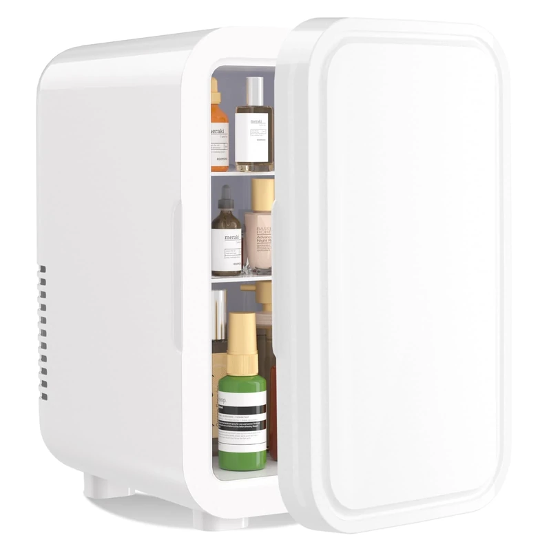 YASHE Mini Fridge, 6 Liter/8 Cans 220-240V AC/DC Portable Thermoelectric Cooler Refrigerators for Bedroom, Skincare, Beverage, Office, Dorm Room and Car, White