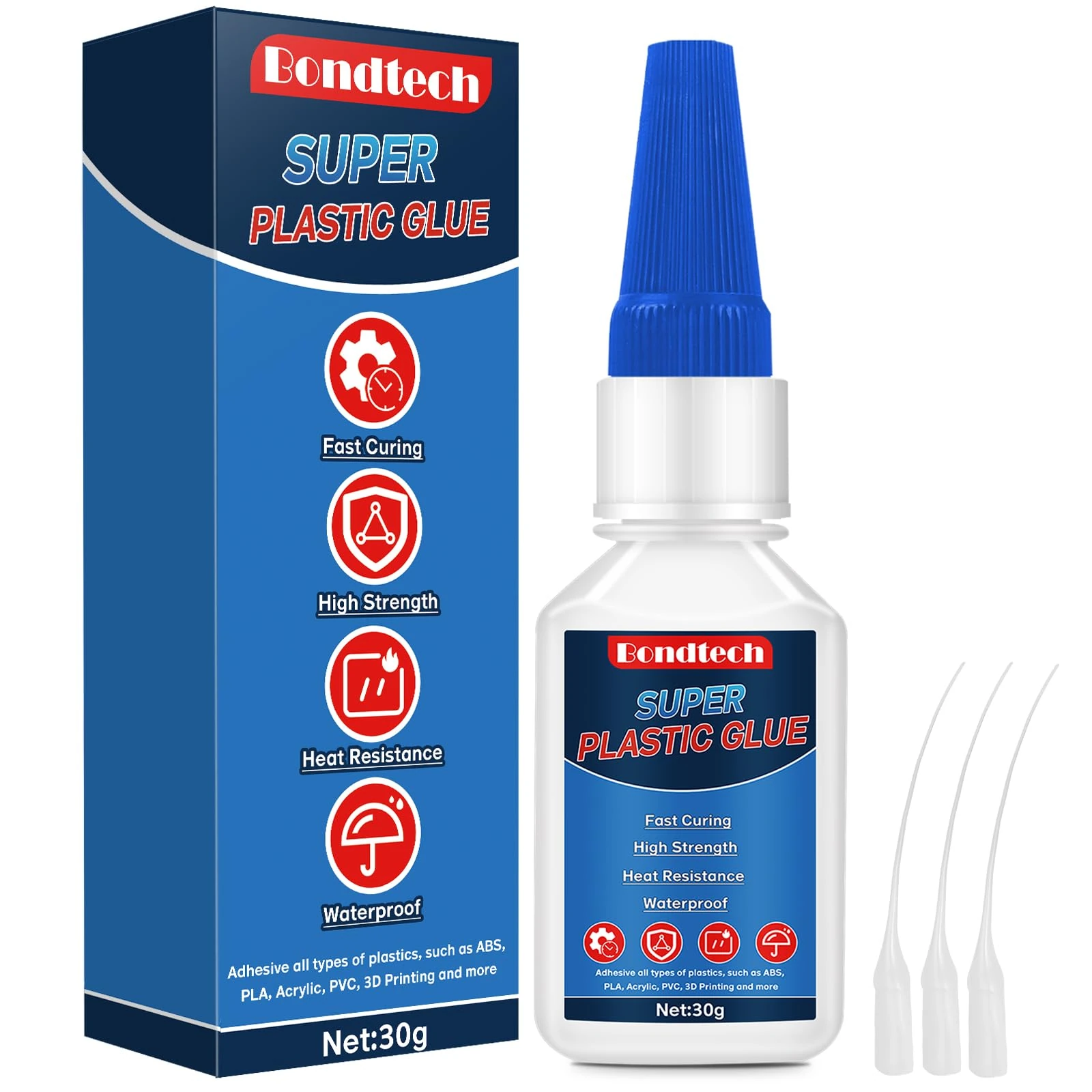Plastic Glue 30g, Clear Superglue for Plastic, Instant Model Glue, for Miniatures, Model, PLA, 3D Printing, Acrylic, PVC, Waterproof, Heat-Resistant, with Anti-Clog Cap