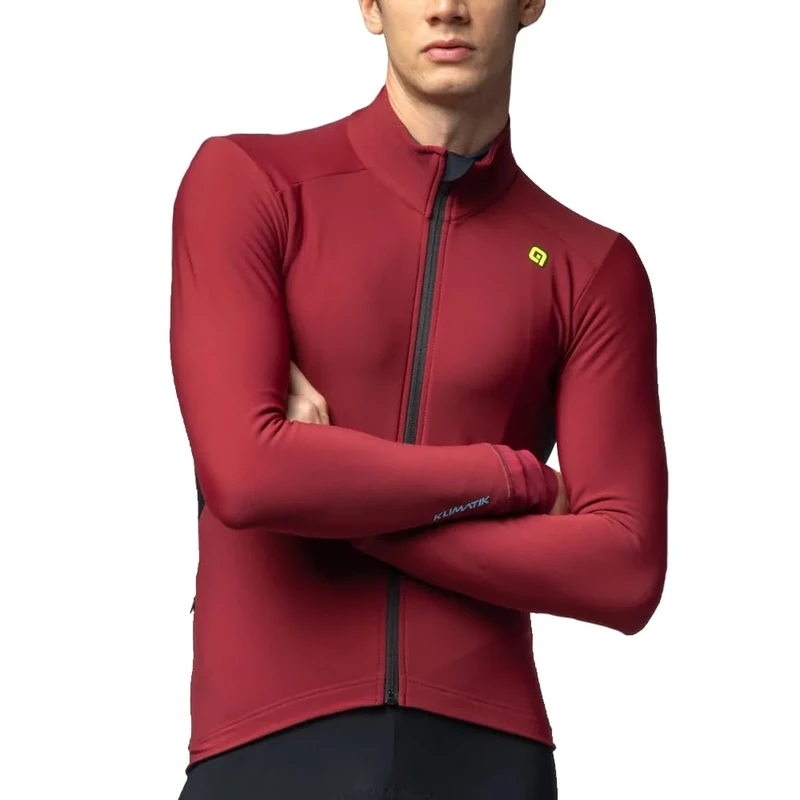 Alé Cycling Men's Klimatik K-Idro Water Repellent Long Sleeve Jersey, Ruby Red, S