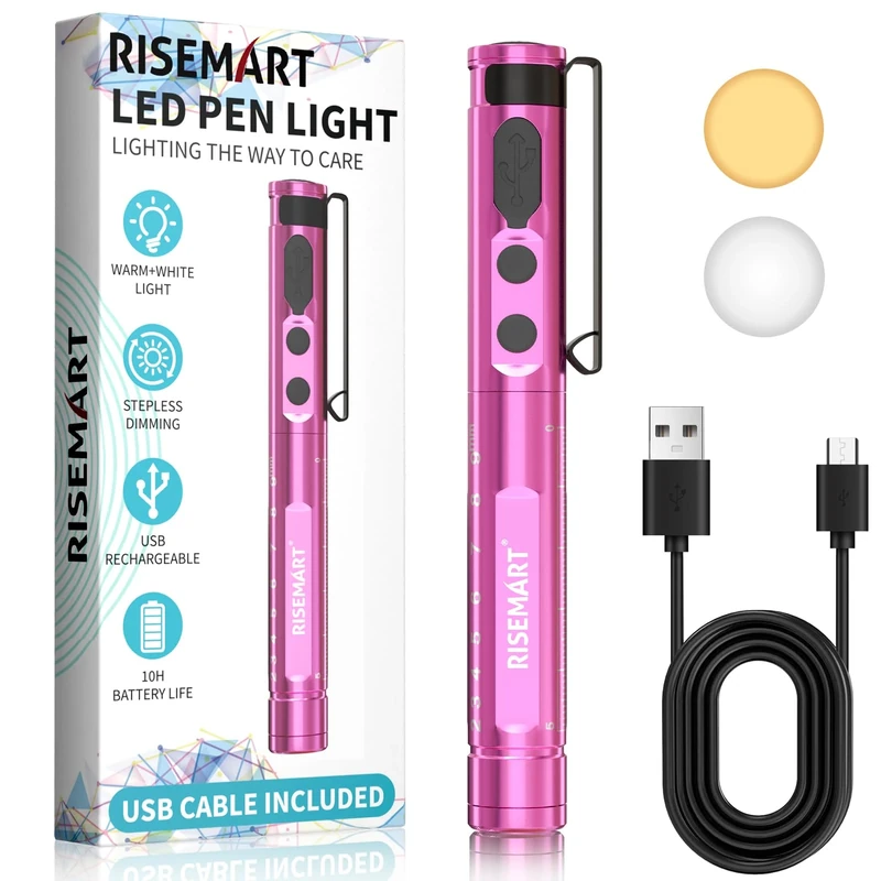 RISEMART Rechargeable Pen Torch - Warm/Cool White Dimmable Pupil Gauge