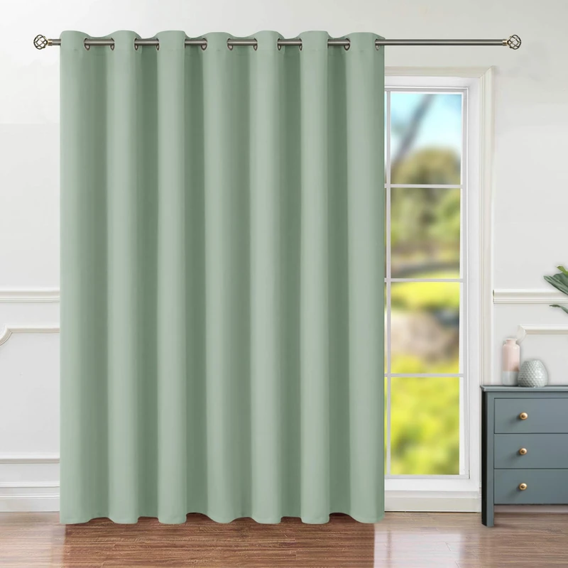 BGment Frosty Green Sliding Door Curtain 120 Inch Long - Wide Room Darkening Room Divider Curtain for Bedroom Privacy Themral Insulated Grommet Room Separator Drape Spring Decor, 1 Panel, 100 X 120