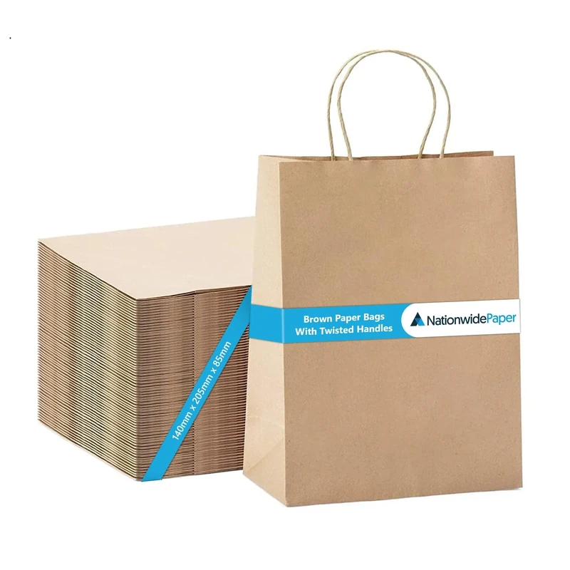 Nationwide Paper 100 Pcs Brown Paper Bags with Twist Handles, Medium Paper Gift Bags, Eco-Friendly Kraft Shopping, Christmas, Easter, Birthday Parties & Merchandise Retail - 20.3x26.7x10.8cm