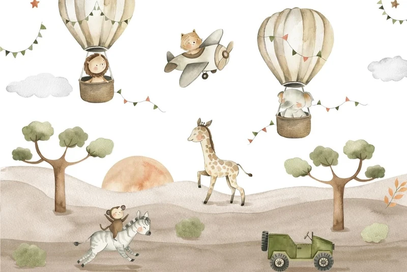 A.S. Création Wallpaper Playful Animals 3,75 m x 2,50 m - WALLLOVE Wallpaper Animals Children's Room in Beige, Green incl. Glue - DD129596