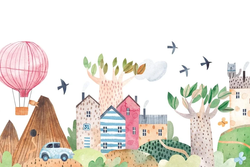 A.S. Création Colourful Village Wallpaper 3,75 m x 2,50 m - WALLLOVE Colourful Village Children's Room Wallpaper incl. Glue - DD129591