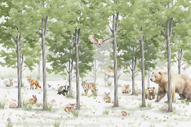 A.S. Création Wallpaper Wildlife 3.75 m x 2.50 m - WALLLOVE Wallpaper Forest Children's Room Green, Brown, Beige incl. Glue - DD129593