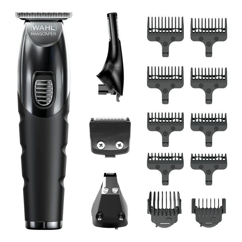 Wahl Manscaper Toolbox, Full Body & Beard Trimmer, 4 Detachable Heads, Safe-Touch Blade Heads, Easy Clean Washable Blades, Multi-Length Trimming, Nose & Ear Trimmer, Rechargeable, Black