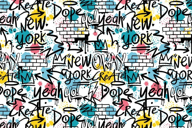 A.S. Création Wallpaper Graffiti Light 3.75 m x 2.50 m - WALLLOVE Graffiti Wallpaper Black and White, Blue, Yellow incl. Glue - DD129599