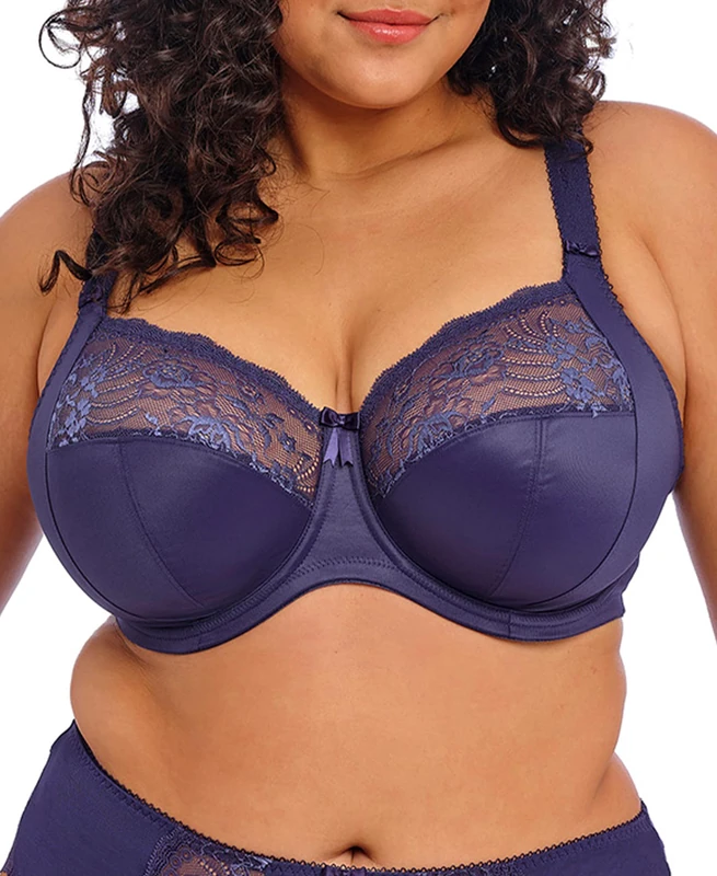 Elomi Women's Morgan Stretch Lace Underwire Banded Bra, Midnight, 42GG US