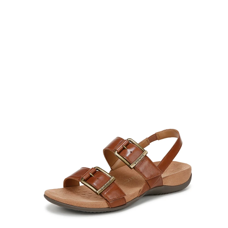 Vionic Women's Reese Flat Sandals, Tan Leather, Wide Fit, UK 5.5
