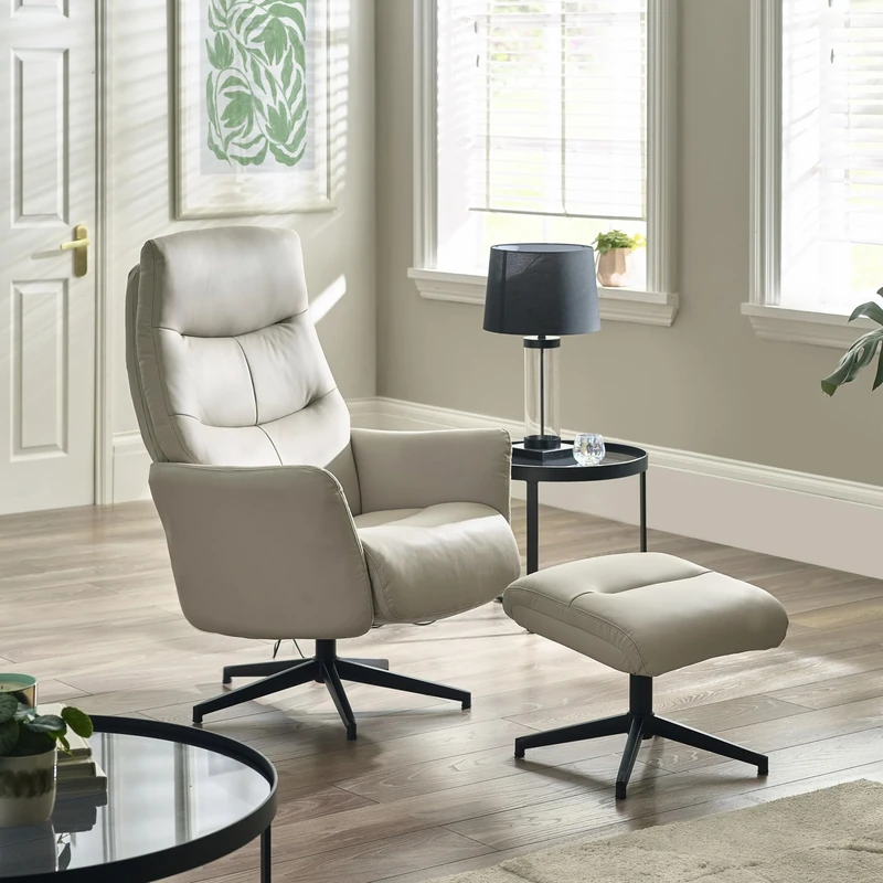 Julian Bowen Priya Grey Recliner Chair and Stool - Faux Leather