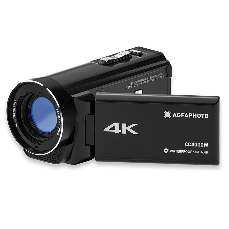 AGFA PHOTO Realimove CC4000W - Caméscope Étanche 4K, Écran Tactile 3’’, Zoom Numérique 18x, Vidéo 2.7K, Photo 24MP, Modes d’Enregistrement Multiples, Batterie Lithium - Noir