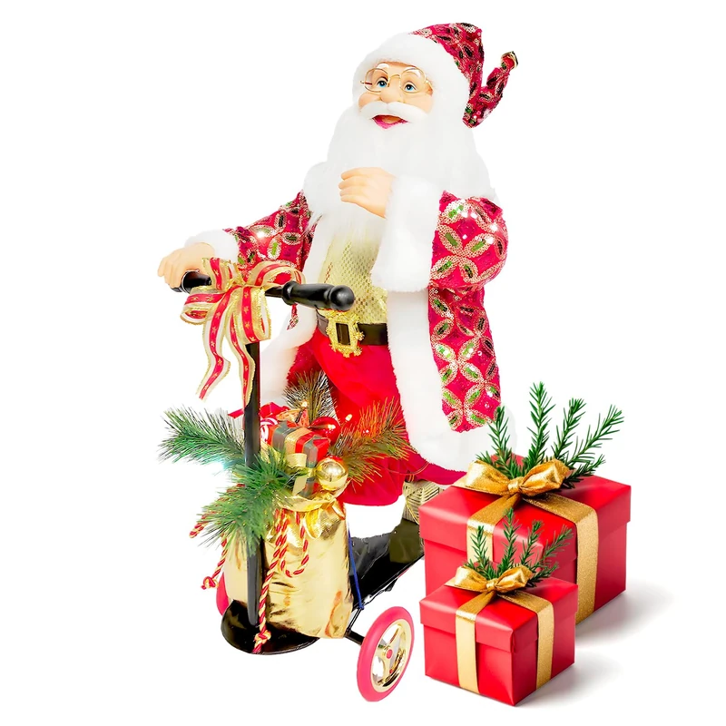 Avilia Santa Claus Decoration with Animated Scooter with LED Lights – Made with Strong and Durable Materials, it is Hand Painted to Make Your Home Unique During Christmas Parties 70 x 25 x 45 cm - Image 1