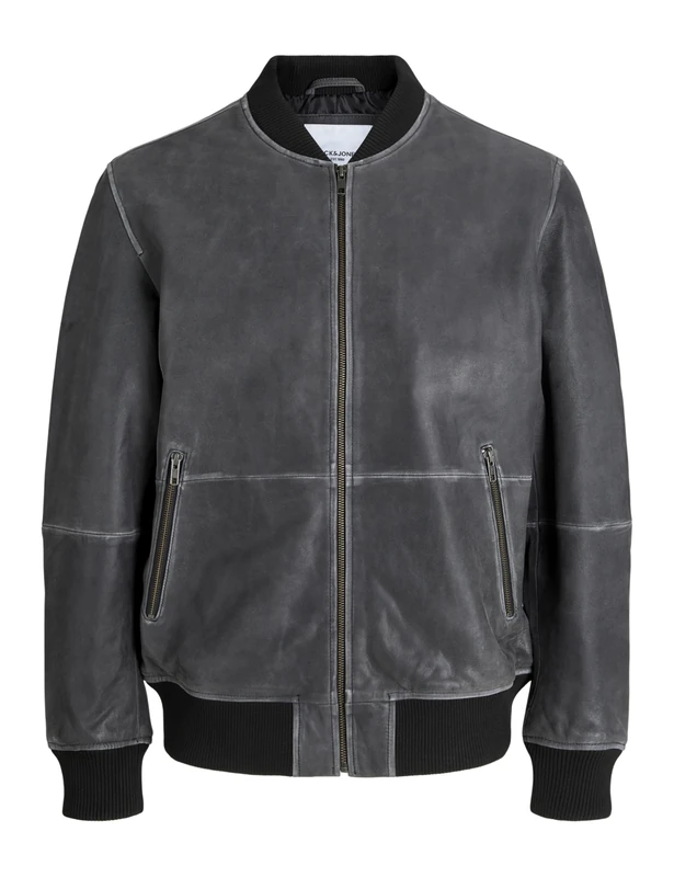JACK & JONES Men's Jjecharge Leather Bomber, Black, XX_L, Black, xx_l