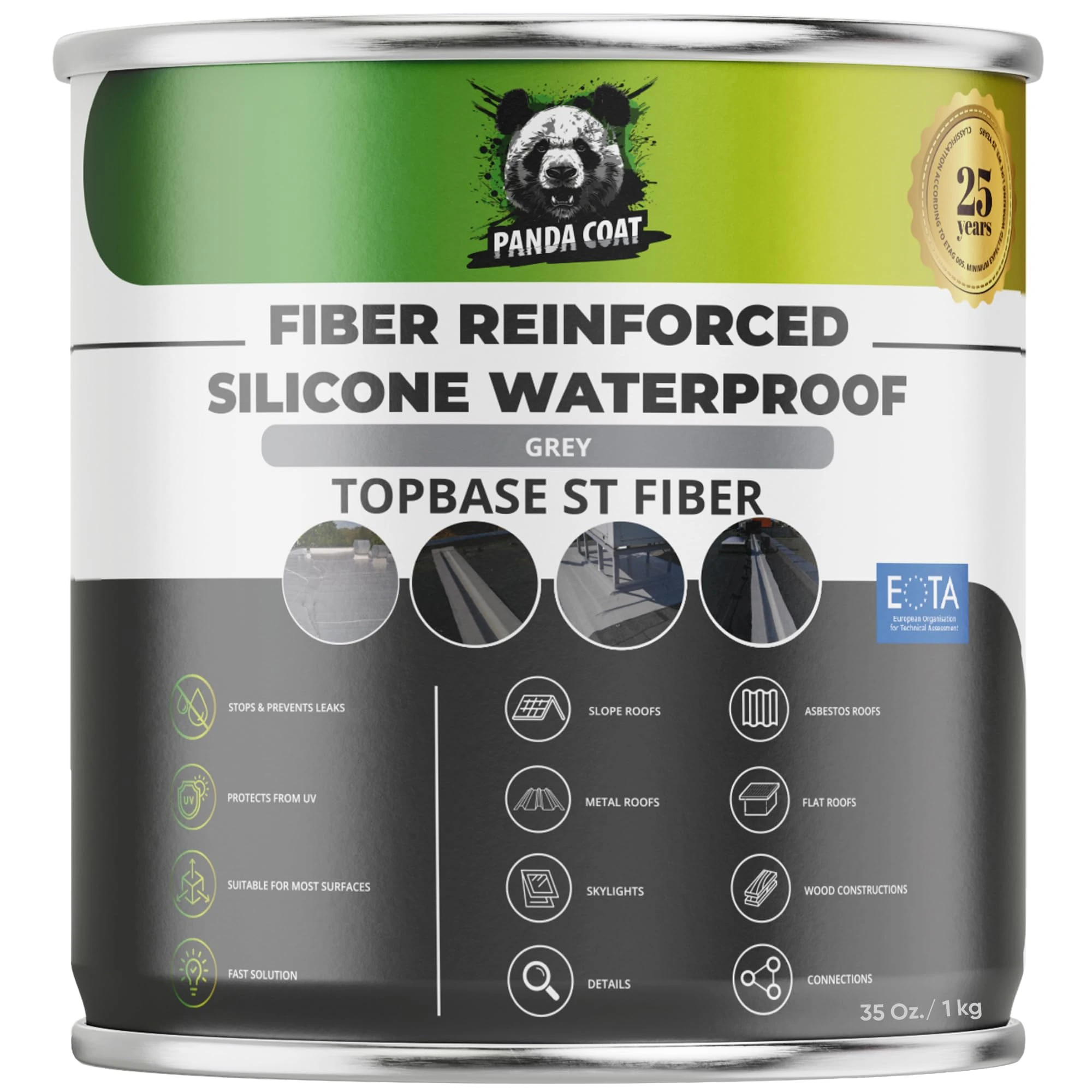 Waterproof Grey Roof Sealant | Extra Strong Flat and Shed Roof Sealant with Glass Fibers | Fix & Stop Leak for Gutters, Joints, Cracks | Leak Sealer Repair | TopBase ST Fiber | Grey | Made in EU (1kg)