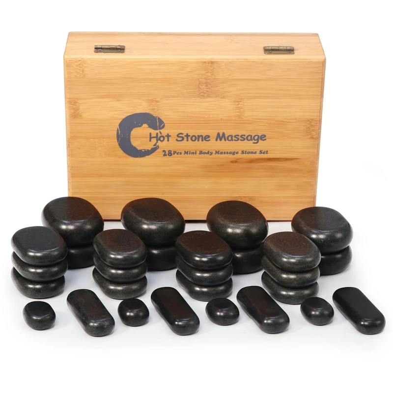 Master Massage 28 Piece Essential Hot Stone Massage Stone Set Kit Package for Professional or Home Spa Stone Therapy, Healing- Basalt Rock