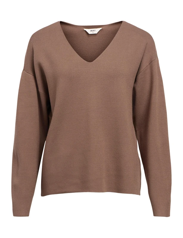 Object Female Knitted V-Neck Jumper, Morel., L