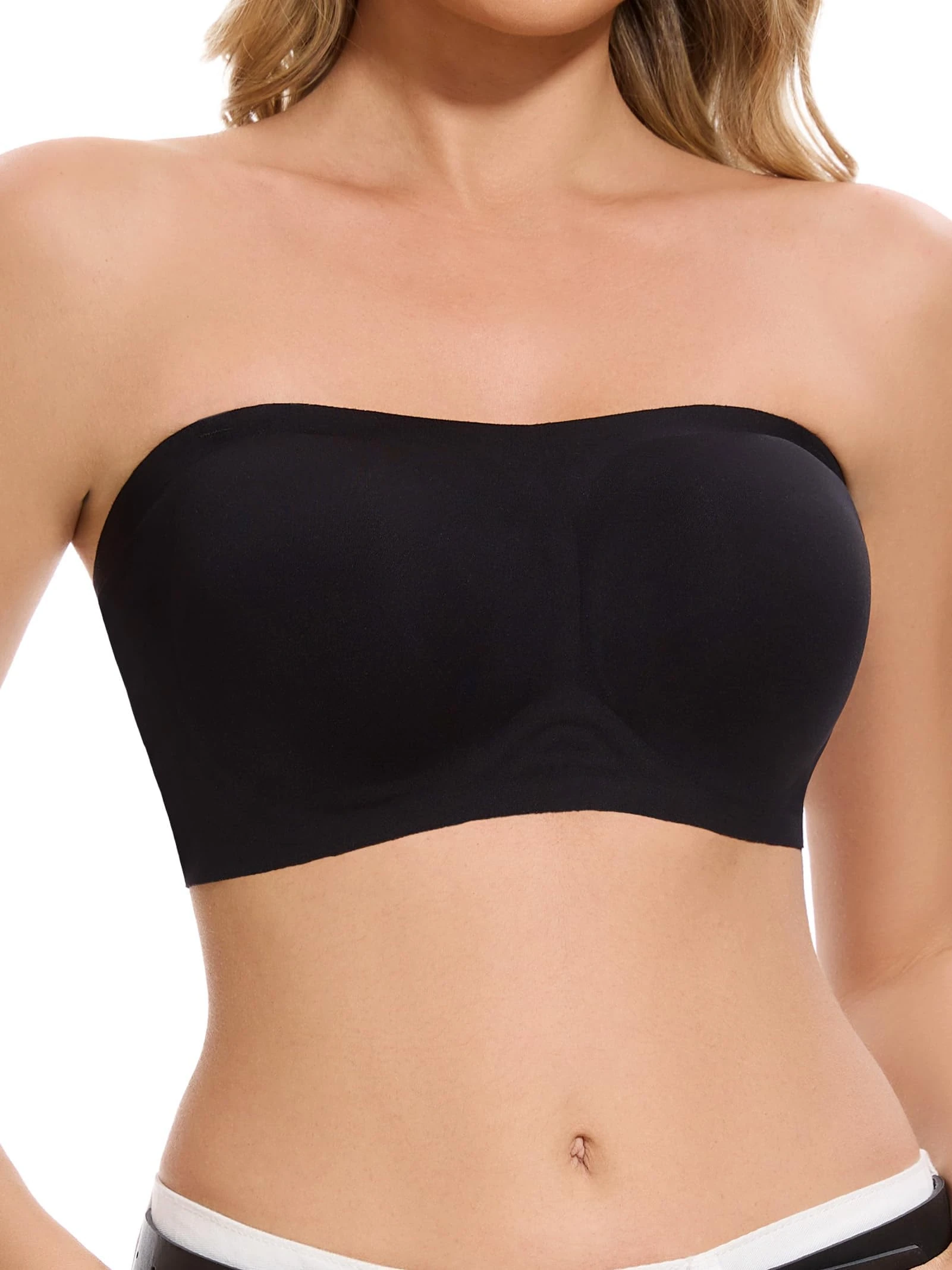 HBselect Women's Wireless Strapless Bras Seamless Bandeau Bra Padded Anti-Slip Tube Bra Sports Yoga Push Up Bralette Black