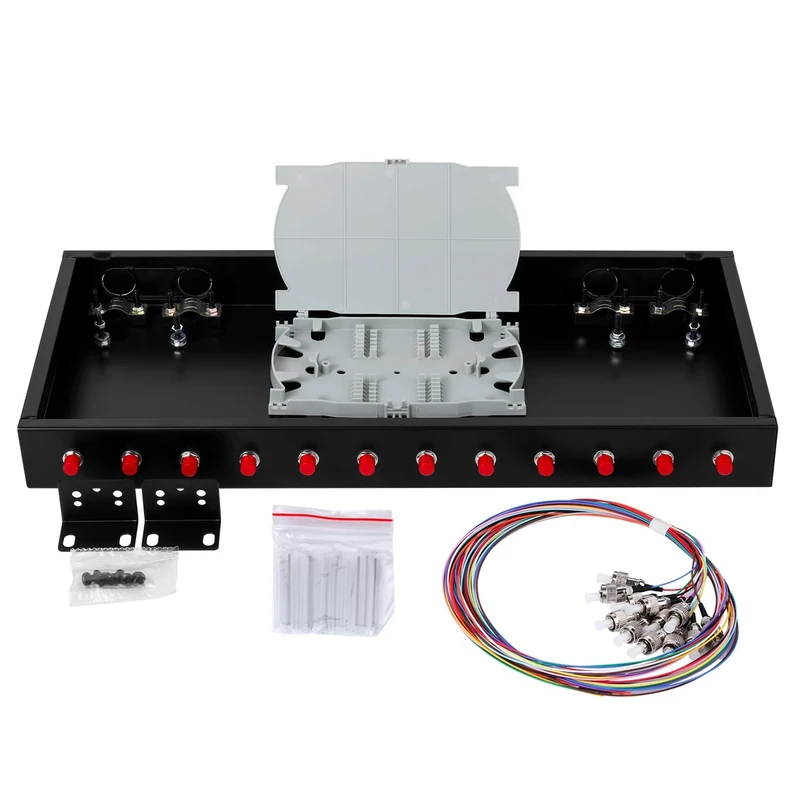 Duogalia FC-UPC 12 Simplex 12 Port Rack Mount Enclosure Box with Splice Tray Singlemode FC-UPC Kit (Includes 1.2 Meter Pigtail and 12PC Coupler)