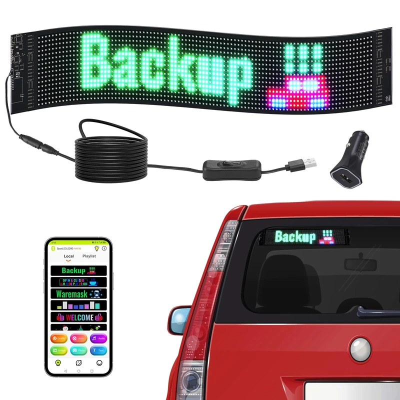 VEVOR Flexible Programmable LED Light Sign P6 Full Color Scrolling Display Panel LED Advertising Sign Bluetooth App Control for Shop Bar Advertising 68x12cm