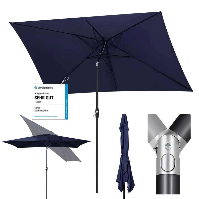 Sekey Aluminium Parasol 210 × 140 cm Balcony Parasol Rectangular for Balcony Garden & Patio Sun Protection UV 50+