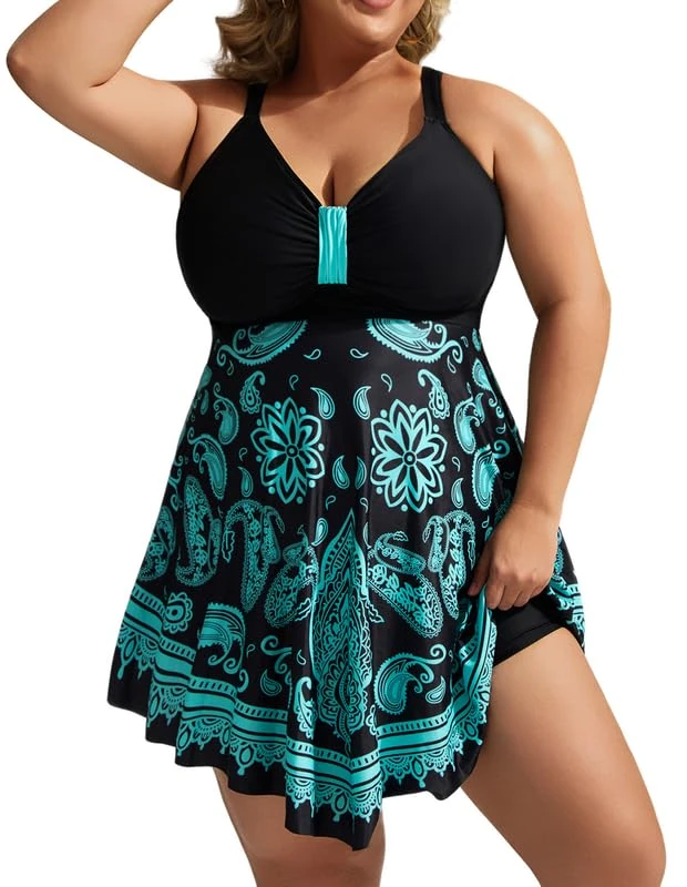 Hanna Nikole Swim Dress Women's Plus Size Skirted One-Piece Swimsuits Tummy Control Swimwear Shape Swimming Costume Soft Bathing Suits with Swim Shorts