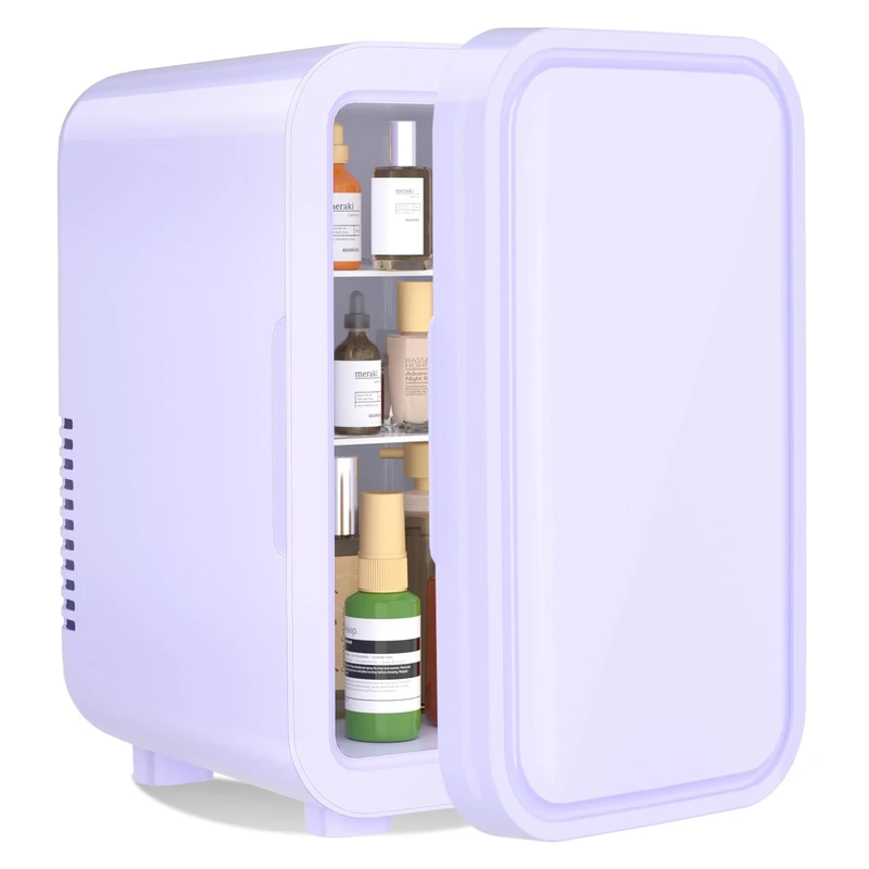 YASHE Mini Fridge, 6 Liter/8 Can 220-240V AC/DC Portable Thermoelectric Cooler Refrigerators for Bedroom, Skincare, Beverage, Office, Dorm Room and Car, Purple