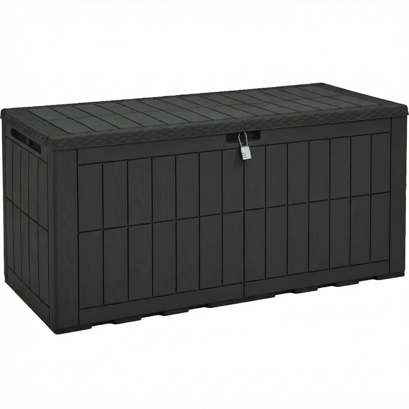 YITAHOME Outdoor Storage Box, 120 Gallon Waterproof Deck Box for Garden Tools, Patio Cushions, and Pool Accessories, Lockable, Easy Assembly, Versatile Bench or Table (Black) - Image 1