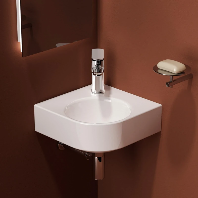 EMKE Wall Mounted Ceramic Small Corner Sink Bathroom Vessel Sink White 32 x 32 x 15 cm (LxWxH)