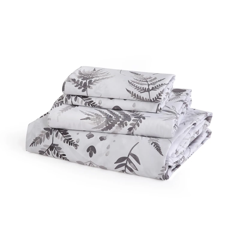 JSD 100% Cotton King Sheet Set, Boho Grey Printed Sateen Sheets