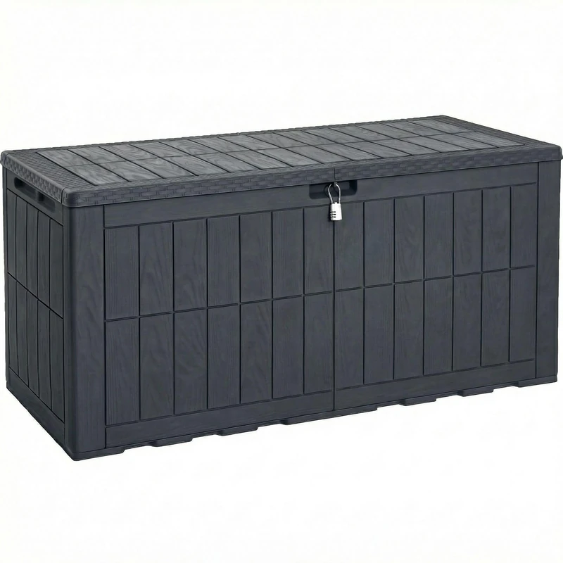 YITAHOME Outdoor Storage Box, 120 Gallon Waterproof Deck Box for Garden Tools, Patio Cushions, and Pool Accessories, Lockable, Easy Assembly, Versatile Bench or Table (Dark Gray) - Image 1