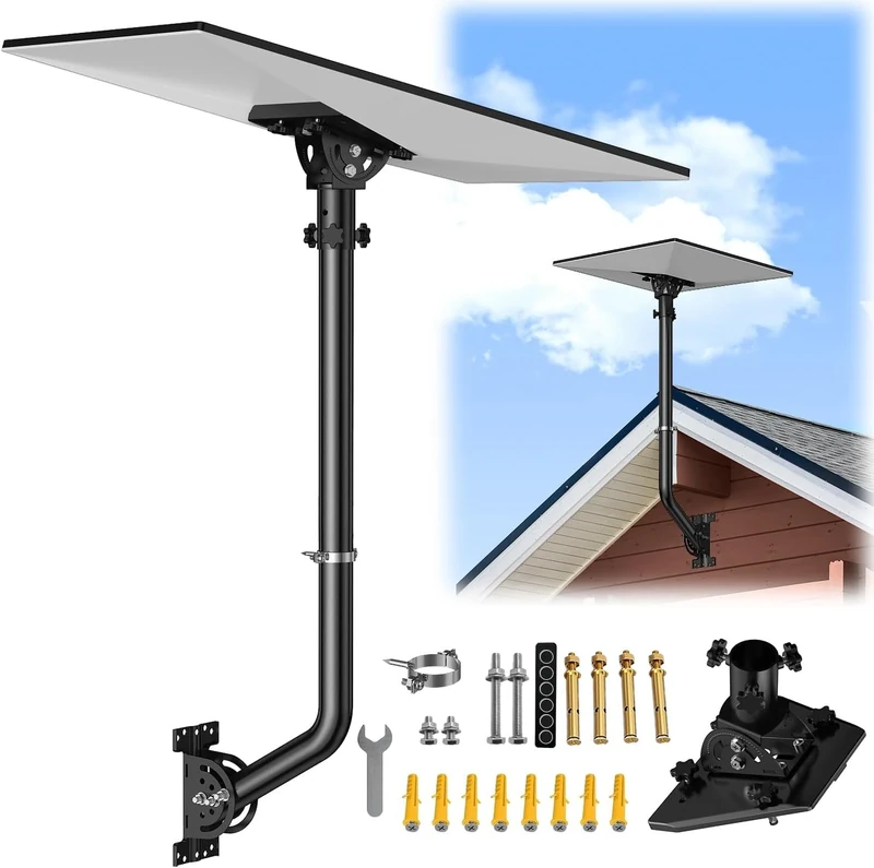 Starlink Gen 3 Mount – Long Stainless Steel Wall Mount with Gen 3 Adapter, 360° Adjustable Pole Mount for Roof, Complete Satellite Internet Mounting Kit (V3 Mounts Accessories）