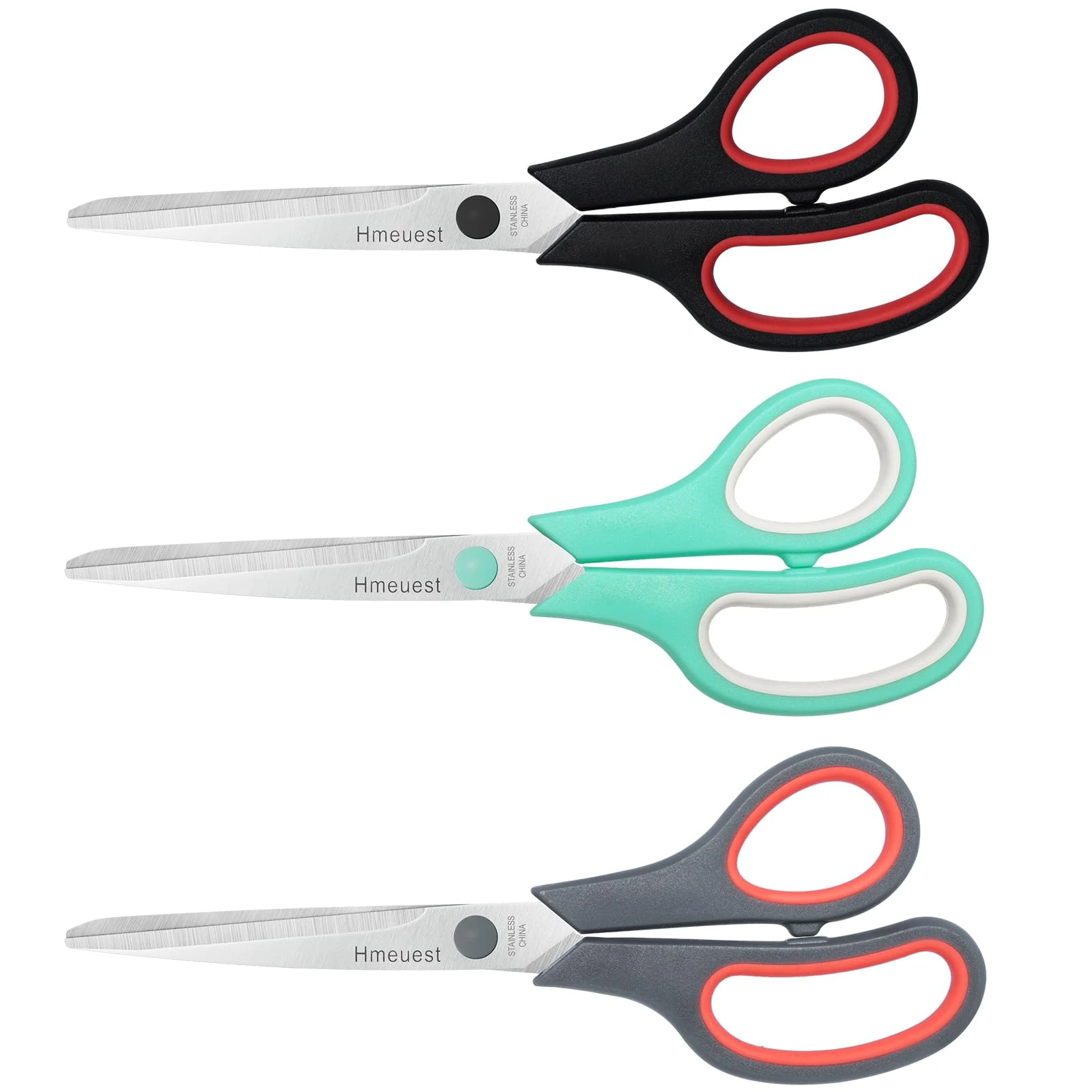 8" Scissors, Multipurpose Scissors with Sharp 2mm Thick Blades, Soft Grip Handle, Heavy Duty Stainless Steel, for Home Offices Schools, 3 Pack