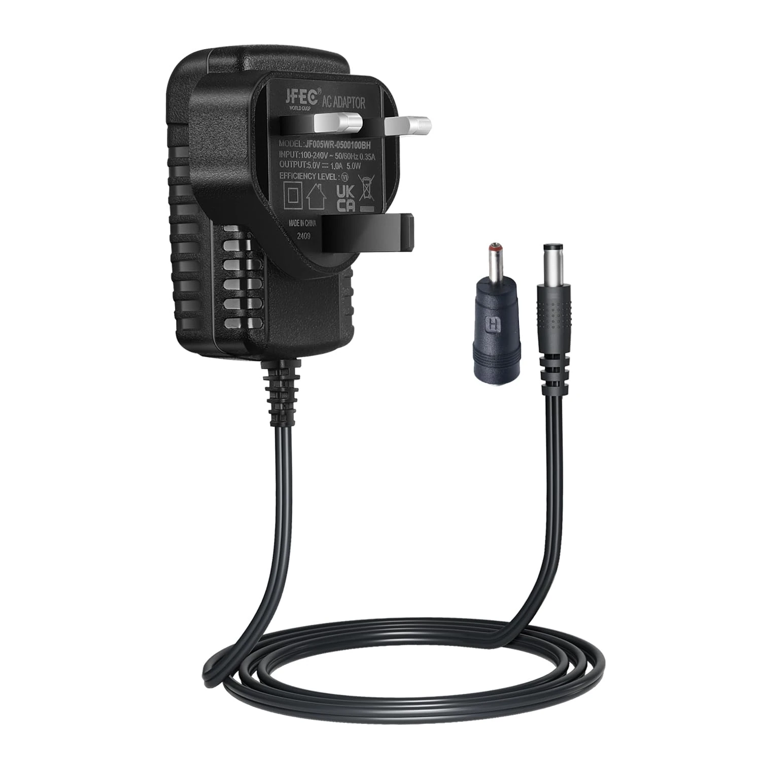 Security-01 AC to DC 5V 1A Power Supply Adapter, Plug 5.5mm x 2.1mm with 3.5mm x 1.35mm Connector Tip