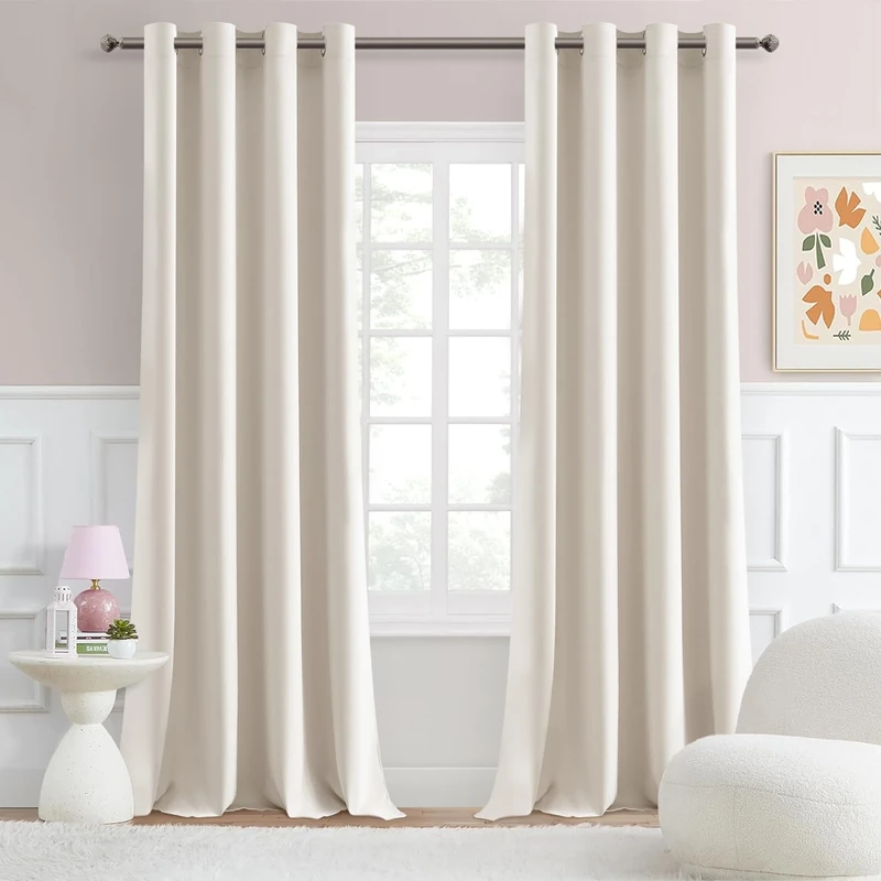 MRTREES Opaque Curtains for Living Room, Blackout Curtains with Eyelets, Set of 2, Extra Long Curtains, Light Beige, 280 cm Long, 140 cm Wide, Blackout Curtain for Bedroom, Children's Room, Balcony