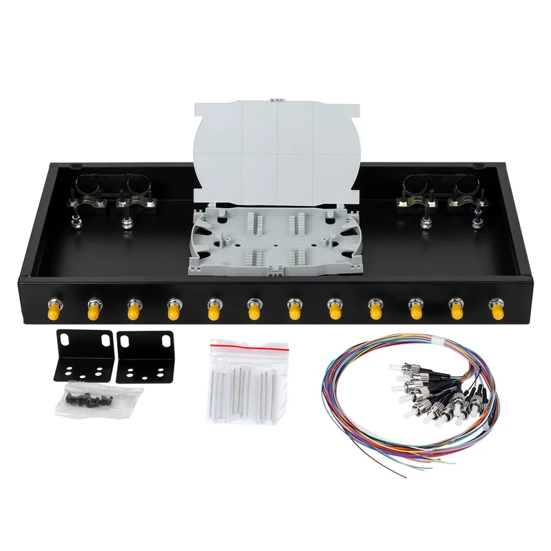 Duogalia ST-UPC 12 Simplex 12 Port Rack Mount Enclosure Box with Splice Tray Singlemode ST-UPC Kit (Includes 1.2 Meter Pigtail and 12PC Coupler)