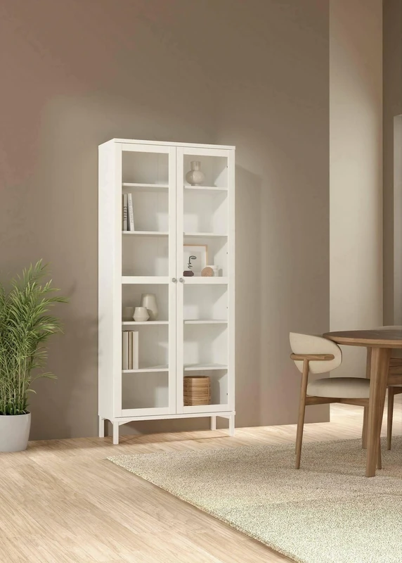 Dmora Felicie Display Cabinet, Display Cabinet, Multipurpose Display Cabinet, Living Room Sideboard, 89 x 36 x H 203 cm, White