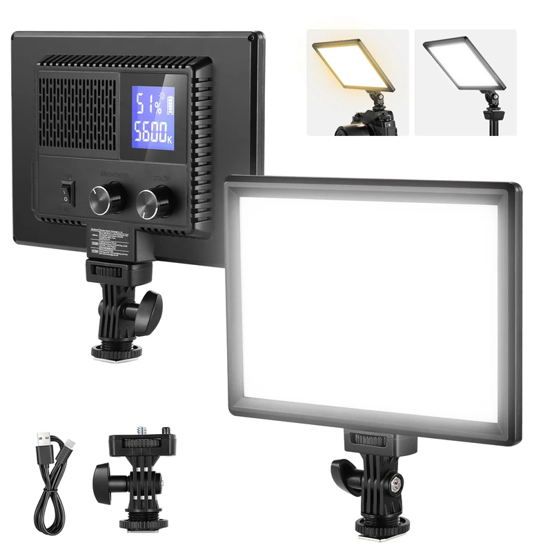 Neewer 9" LED Video Light Panel, Dimmable DSLR Camera Soft Lighting, 4000mAh Rechargeable Battery, USB Type C Ports, 3200K~5600K CRI95+ 600Lux for Photography Video Recording Live Streaming, NL-116AI