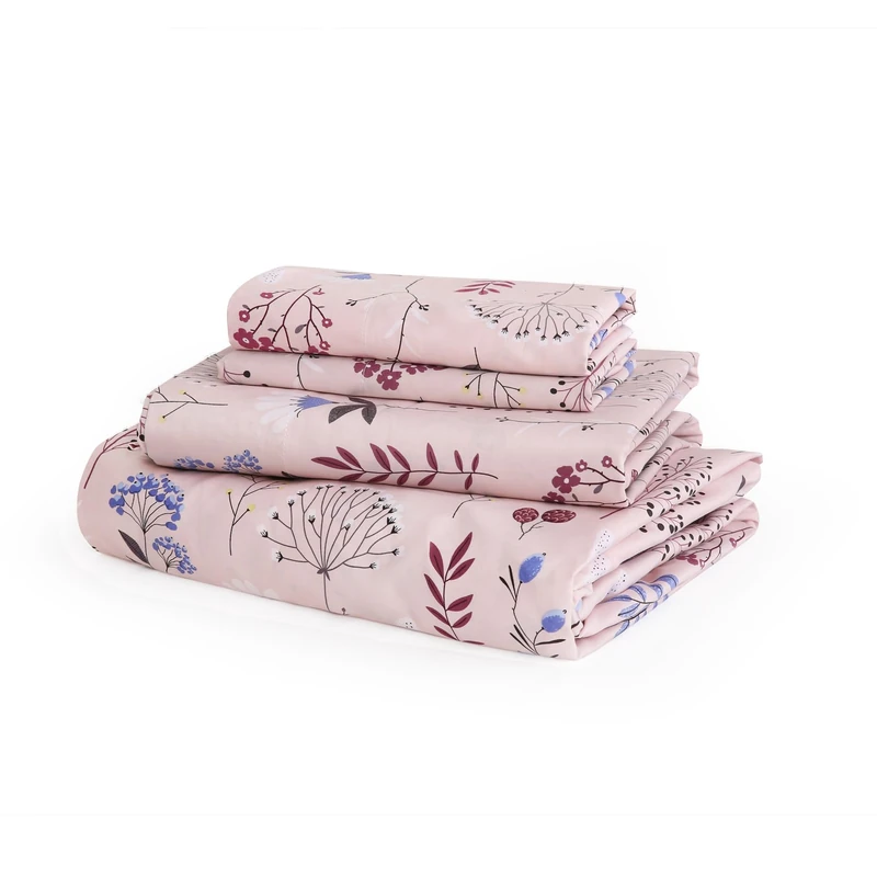 JSD Pink Floral Printed Cotton King Sheet Set 16 in Deep Pocket