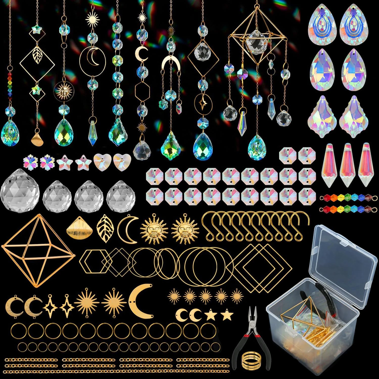 Acidea DIY Sun Catchers, 400 pcs Suncatchers Making Supplies Kit for Adults, Crystals Crafts Prism Hanging Decorative Rainbow Maker for Windows Indoor Outdoor Christmas Birthday Home Decor