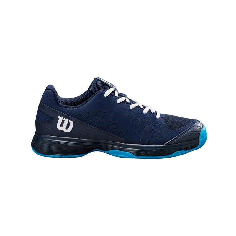 Wilson Rush Pro Junior L Tennis Shoes, for Comfortable Play and Dynamic Cushioning, Abrasion Resistant, Colour: Navy Blazer/White/Atomic Blue, Size: 1.5K
