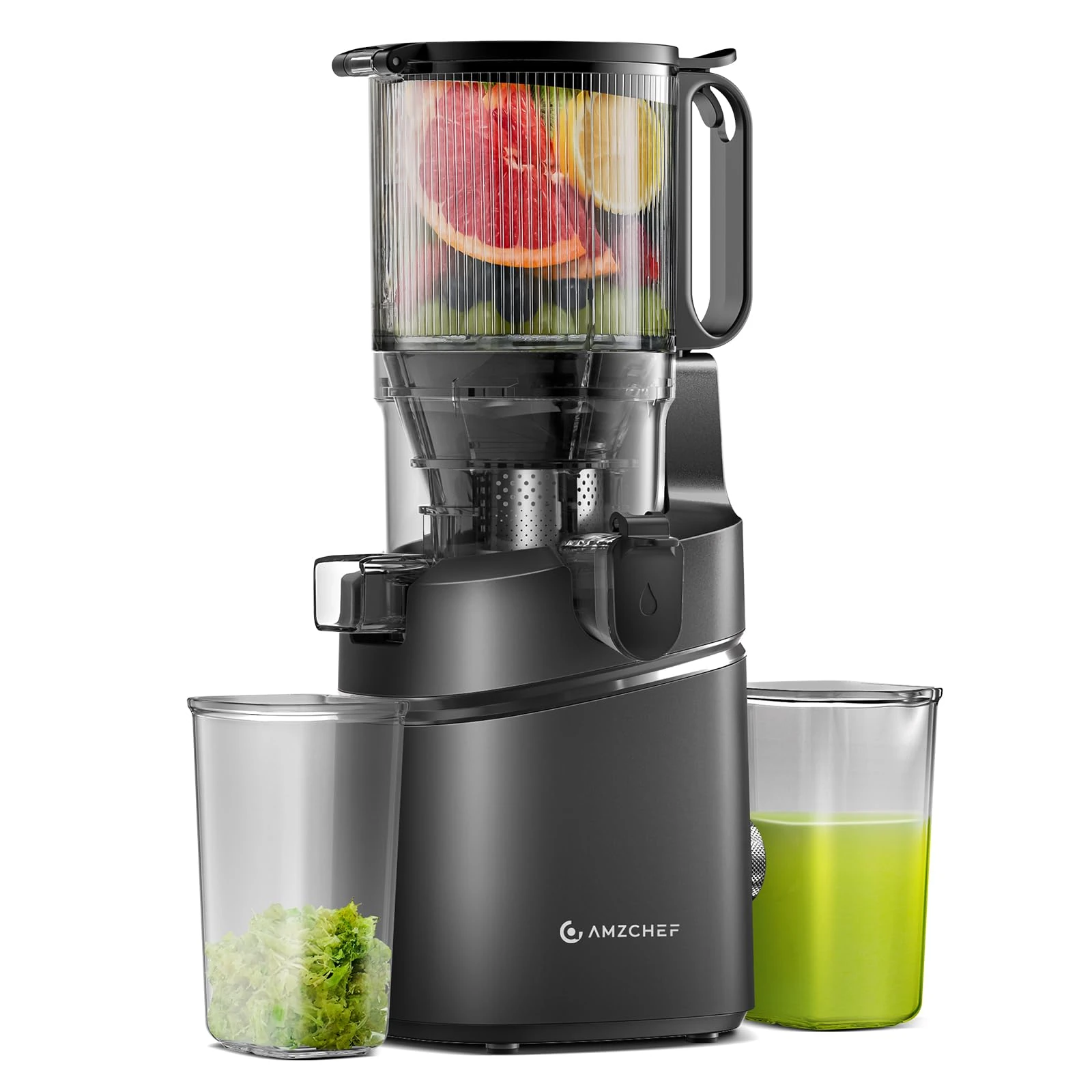AMZCHEF Automatic Cold Press Juicer Machines 250W Liberate Your Hands -145MM Opening and 2L Capacity Slow Juicers for Whole Fruit and Vegetable, with Triple Filter, Safety Lock, Classic Black