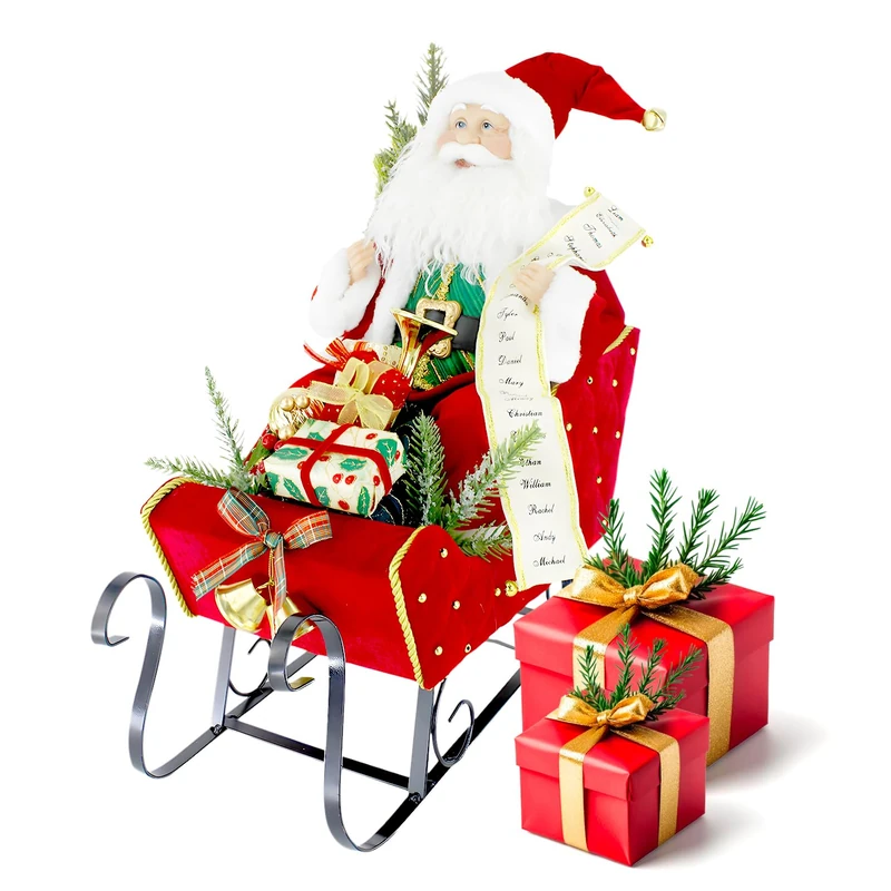 Avilia Santa Claus on Red Sleigh Home Decoration - Ideal for Creating a Magical Atmosphere at Home During Christmas Parties - Made with Strong and Durable Materials - 38 x 38 x 40 cm - Image 1