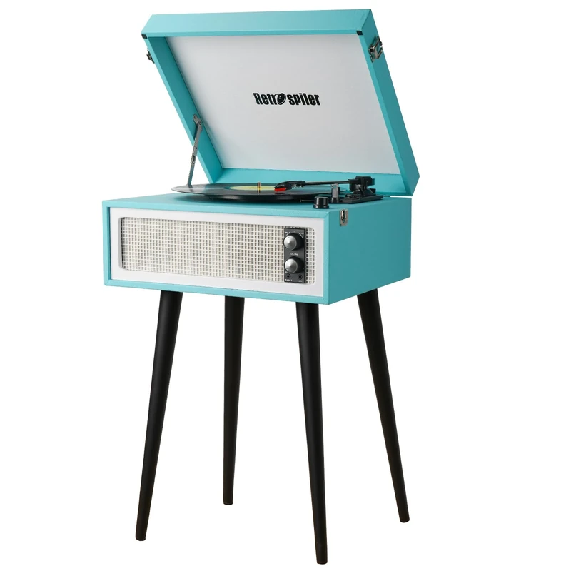 3-Speed Record Player, Bluetooth Turntable with Built-in Speakers and Detachable Legs,USB Playback& Vinyl-USB Recorder (Turquoise)